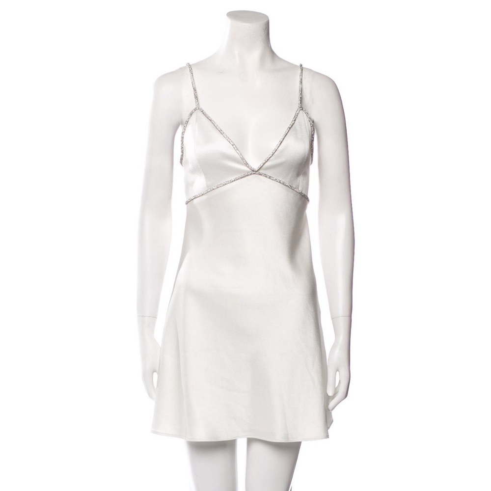 Alice + Olivia White Mini Slip Dress with Crystals